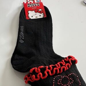 Hello Kitty Black Socks with Red Ruffle and Bow Accent
